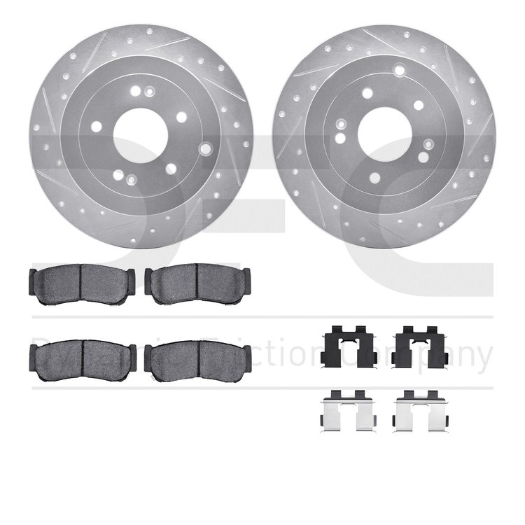 7512-03048 Drilled/Slotted Brake Rotors w/5000 Advanced Brake Pads Kit & Hardware [Silver], 2007-2009 Kia/Hyundai/Genesis, Posit