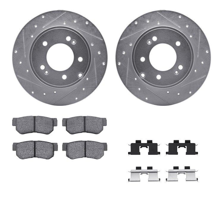 7512-03051 Drilled/Slotted Brake Rotors w/5000 Advanced Brake Pads Kit & Hardware [Silver], 2005-2008 Kia/Hyundai/Genesis, Posit