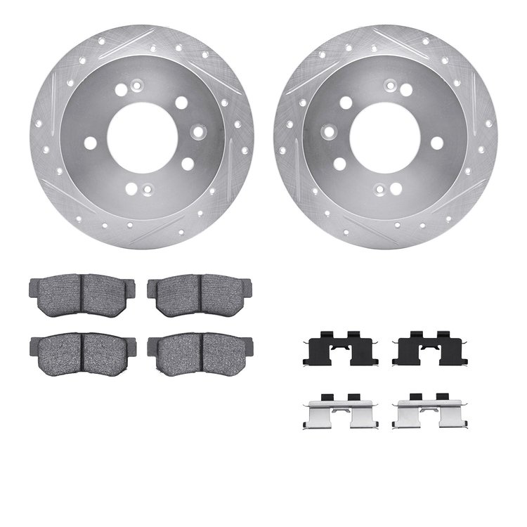 7512-03058 Drilled/Slotted Brake Rotors w/5000 Advanced Brake Pads Kit & Hardware [Silver], 2007-2009 Kia/Hyundai/Genesis, Posit