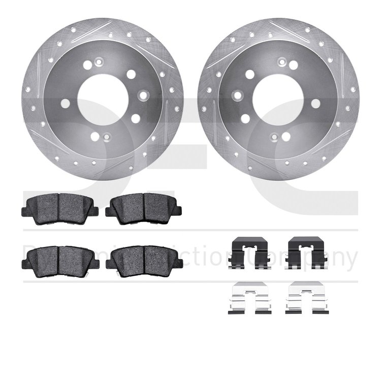 7512-03059 Drilled/Slotted Brake Rotors w/5000 Advanced Brake Pads Kit & Hardware [Silver], 2010-2010 Kia/Hyundai/Genesis, Posit