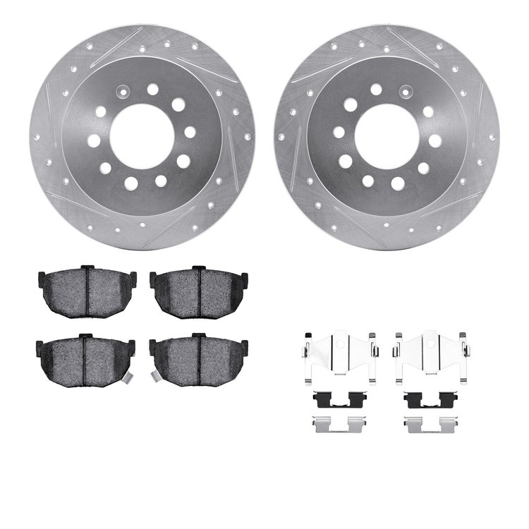 7512-03060 Drilled/Slotted Brake Rotors w/5000 Advanced Brake Pads Kit & Hardware [Silver], 2007-2008 Kia/Hyundai/Genesis, Posit