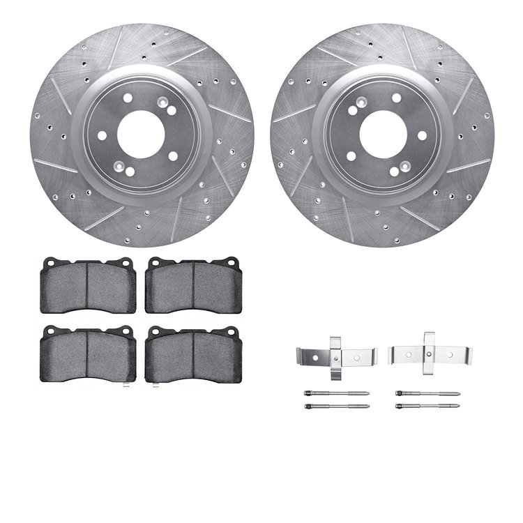 7512-03064 Drilled/Slotted Brake Rotors w/5000 Advanced Brake Pads Kit & Hardware [Silver], 2010-2016 Kia/Hyundai/Genesis, Posit