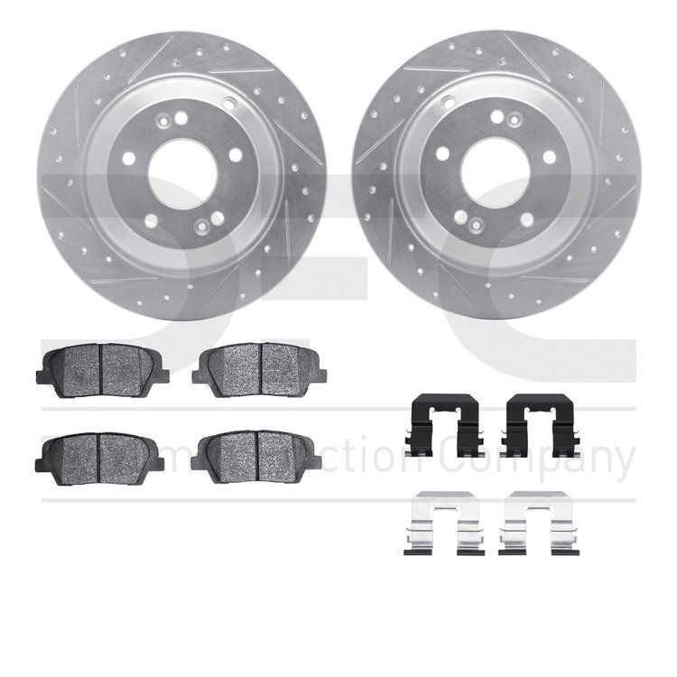7512-03065 Drilled/Slotted Brake Rotors w/5000 Advanced Brake Pads Kit & Hardware [Silver], 2010-2016 Kia/Hyundai/Genesis, Posit