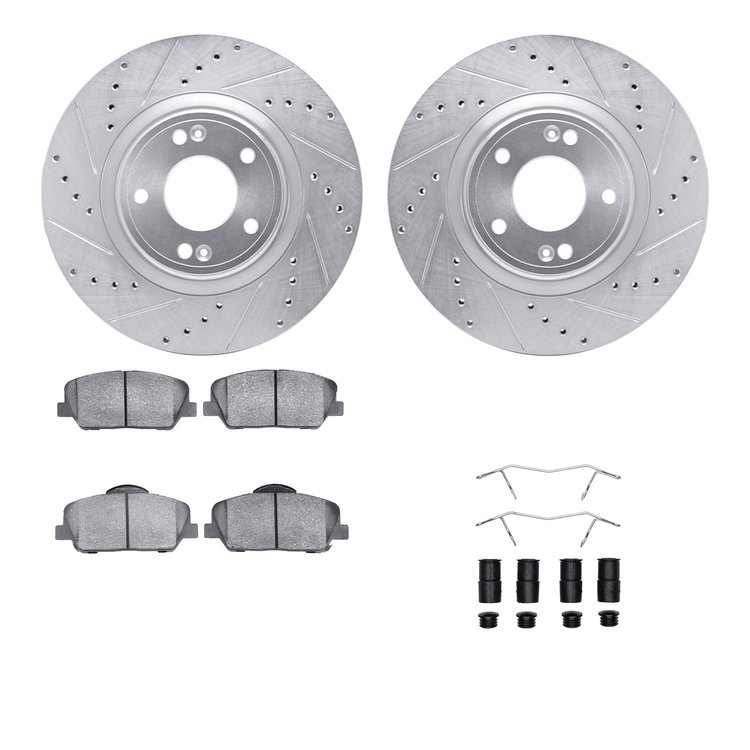 7512-03066 Drilled/Slotted Brake Rotors w/5000 Advanced Brake Pads Kit & Hardware [Silver], 2010-2016 Kia/Hyundai/Genesis, Posit