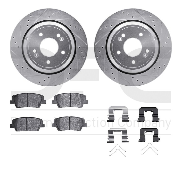 7512-03068 Drilled/Slotted Brake Rotors w/5000 Advanced Brake Pads Kit & Hardware [Silver], 2011-2017 Kia/Hyundai/Genesis, Posit