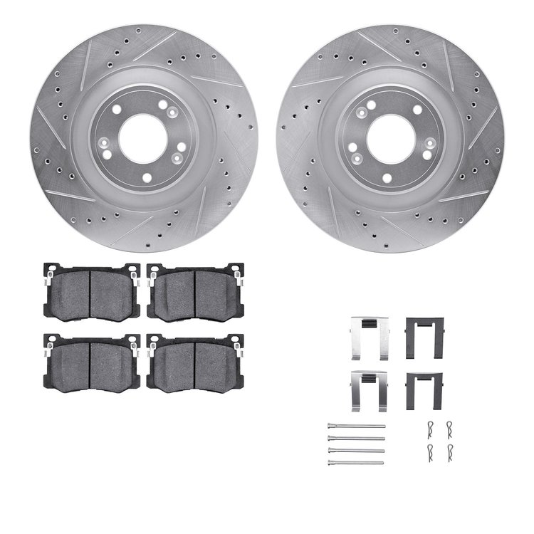 7512-03070 Drilled/Slotted Brake Rotors w/5000 Advanced Brake Pads Kit & Hardware [Silver], 2015-2017 Kia/Hyundai/Genesis, Posit