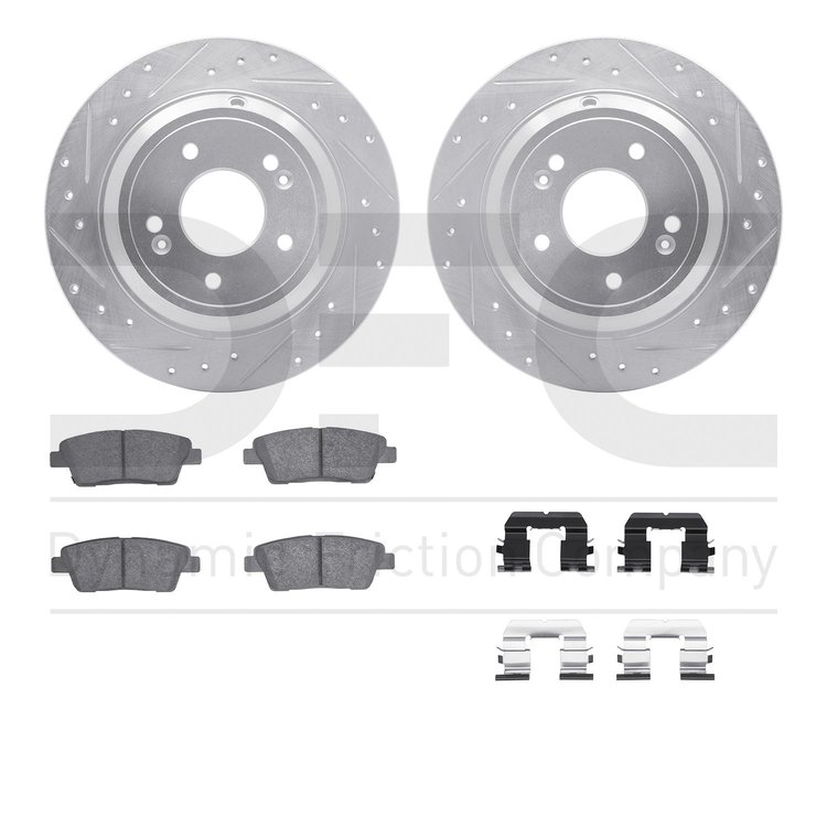 7512-03081 Drilled/Slotted Brake Rotors w/5000 Advanced Brake Pads Kit & Hardware [Silver], 2010-2017 Kia/Hyundai/Genesis, Posit