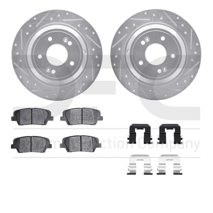 7512-03082 Drilled/Slotted Brake Rotors w/5000 Advanced Brake Pads Kit & Hardware [Silver], 2009-2009 Kia/Hyundai/Genesis, Posit