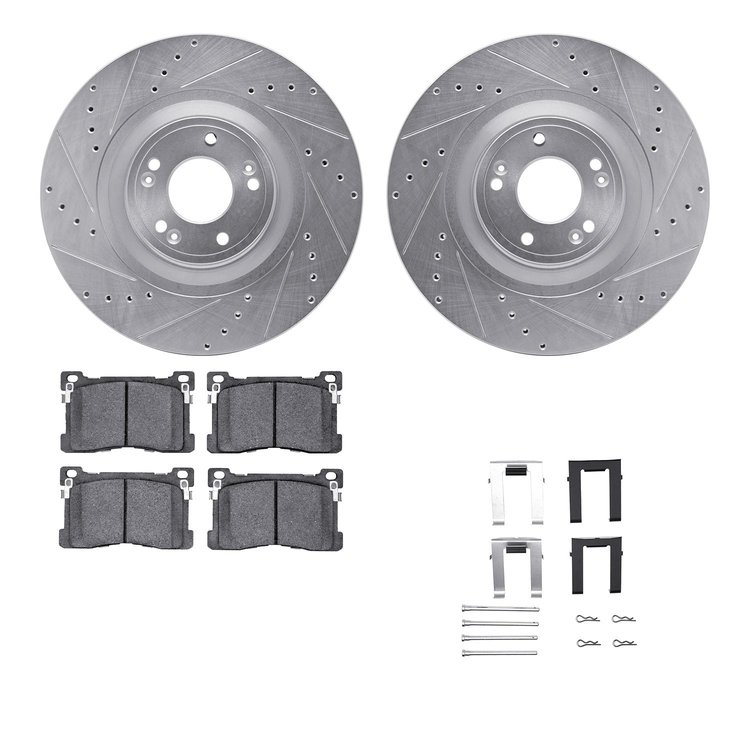 7512-03086 Drilled/Slotted Brake Rotors w/5000 Advanced Brake Pads Kit & Hardware [Silver], 2012-2017 Kia/Hyundai/Genesis, Posit