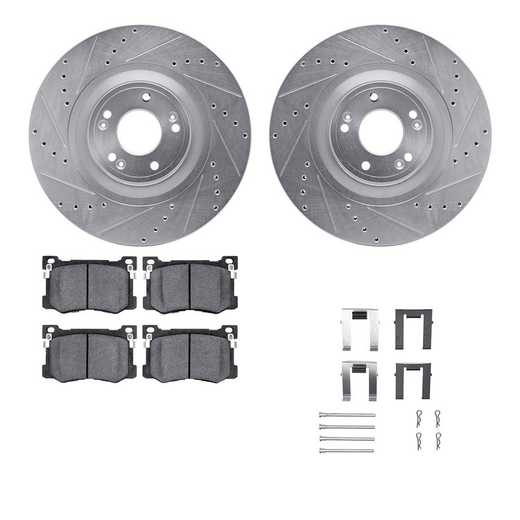7512-03087 Drilled/Slotted Brake Rotors w/5000 Advanced Brake Pads Kit & Hardware [Silver], 2015-2017 Kia/Hyundai/Genesis, Posit