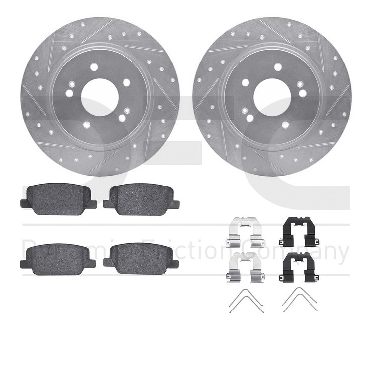 7512-03111 Drilled/Slotted Brake Rotors w/5000 Advanced Brake Pads Kit & Hardware [Silver], Fits Select Kia/Hyundai/Genesis, Pos