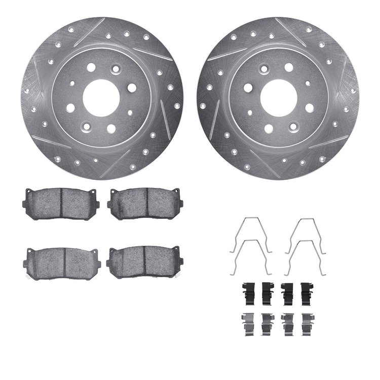 7512-21002 Drilled/Slotted Brake Rotors w/5000 Advanced Brake Pads Kit & Hardware [Silver], 1998-2003 Kia/Hyundai/Genesis, Posit