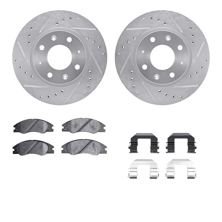 7512-21008 Drilled/Slotted Brake Rotors w/5000 Advanced Brake Pads Kit & Hardware [Silver], 2004-2009 Kia/Hyundai/Genesis, Posit