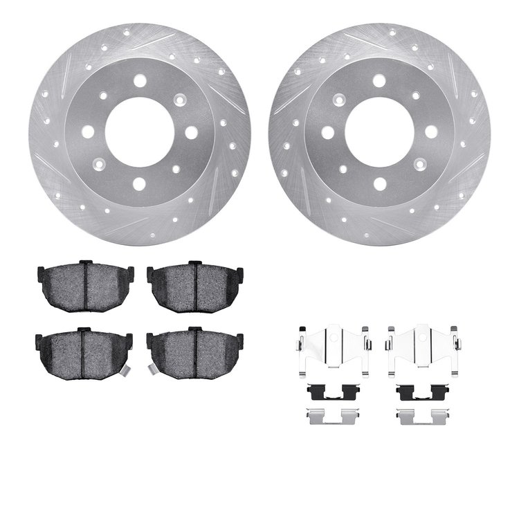 7512-21010 Drilled/Slotted Brake Rotors w/5000 Advanced Brake Pads Kit & Hardware [Silver], 2004-2009 Kia/Hyundai/Genesis, Posit