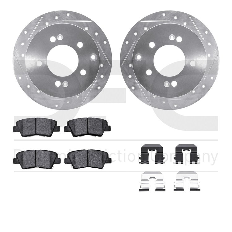 7512-21018 Drilled/Slotted Brake Rotors w/5000 Advanced Brake Pads Kit & Hardware [Silver], 2010-2013 Kia/Hyundai/Genesis, Posit