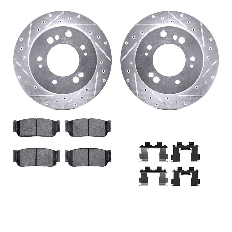 7512-21020 Drilled/Slotted Brake Rotors w/5000 Advanced Brake Pads Kit & Hardware [Silver], 2007-2009 Kia/Hyundai/Genesis, Posit
