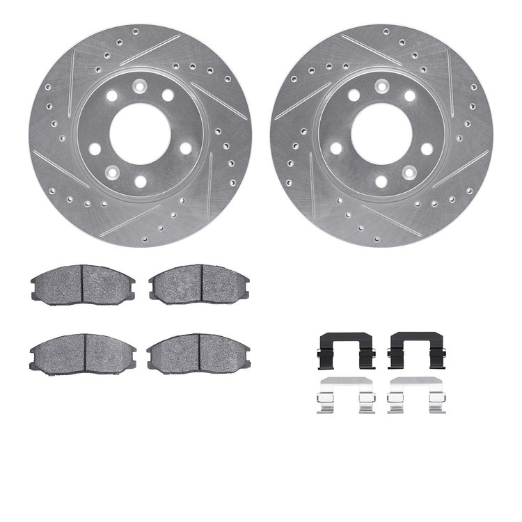 7512-21031 Drilled/Slotted Brake Rotors w/5000 Advanced Brake Pads Kit & Hardware [Silver], 2002-2002 Kia/Hyundai/Genesis, Posit