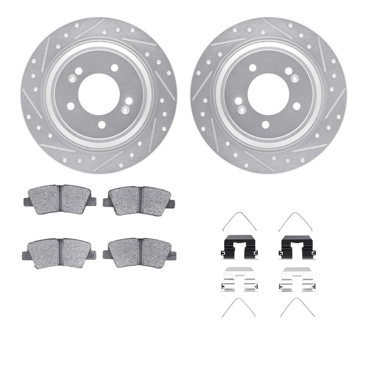 7512-21044 Drilled/Slotted Brake Rotors w/5000 Advanced Brake Pads Kit & Hardware [Silver], 2017-2020 Kia/Hyundai/Genesis, Posit
