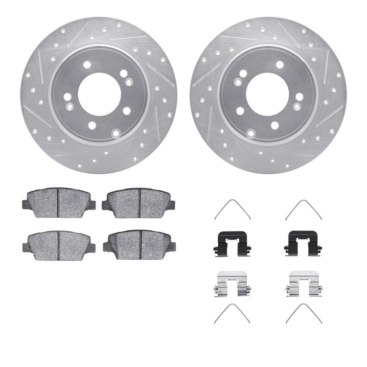 7512-21045 Drilled/Slotted Brake Rotors w/5000 Advanced Brake Pads Kit & Hardware [Silver], 2017-2019 Kia/Hyundai/Genesis, Posit