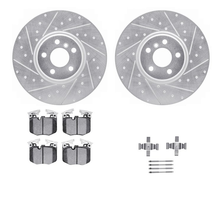 7512-31162 Drilled/Slotted Brake Rotors w/5000 Advanced Brake Pads Kit & Hardware [Silver], Fits Select Multiple Makes/Models, P