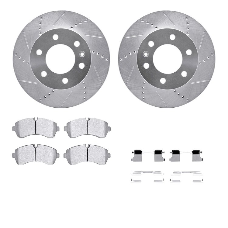 7512-40269 Drilled/Slotted Brake Rotors w/5000 Advanced Brake Pads Kit & Hardware [Silver], 2007-2021 Multiple Makes/Models, Pos