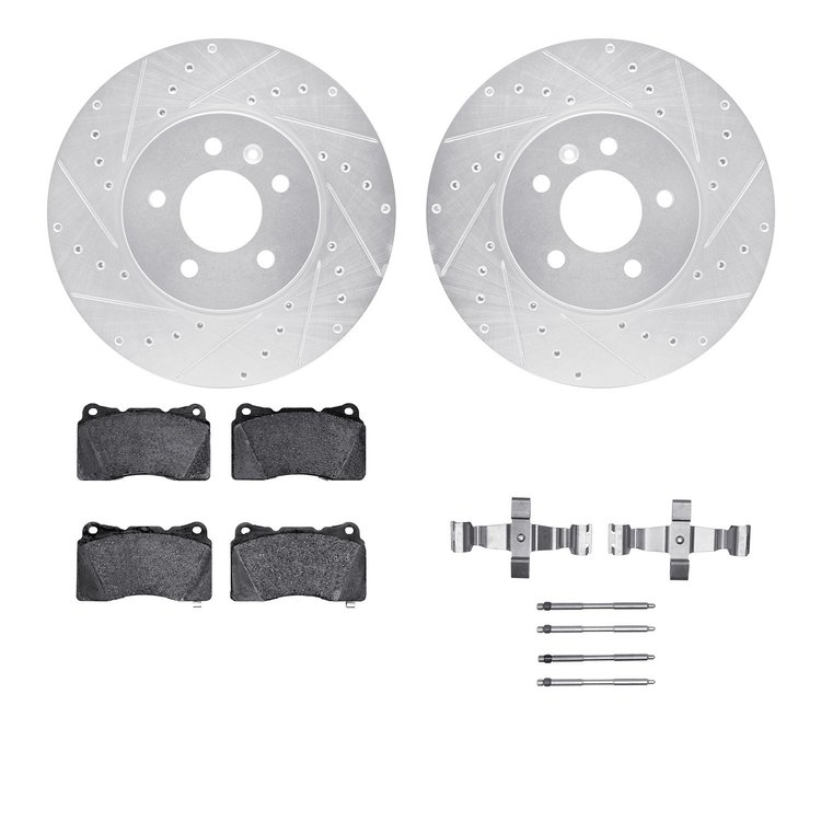 7512-46029 Drilled/Slotted Brake Rotors w/5000 Advanced Brake Pads Kit & Hardware [Silver], 2013-2019 GM, Position: Front