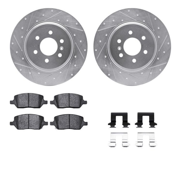 7512-49000 Drilled/Slotted Brake Rotors w/5000 Advanced Brake Pads Kit & Hardware [Silver], 2011-2012 VPG, Position: Rear