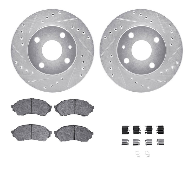 7512-54000 Drilled/Slotted Brake Rotors w/5000 Advanced Brake Pads Kit & Hardware [Silver], 1999-2001 Ford/Lincoln/Mercury/Mazda