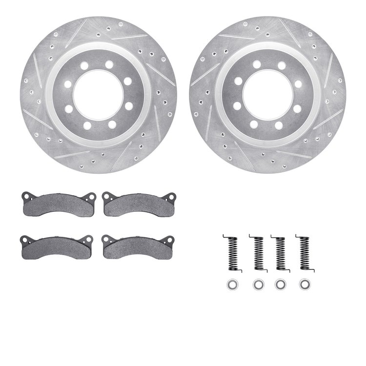 7512-54006 Drilled/Slotted Brake Rotors w/5000 Advanced Brake Pads Kit & Hardware [Silver], 1972-1976 Ford/Lincoln/Mercury/Mazda