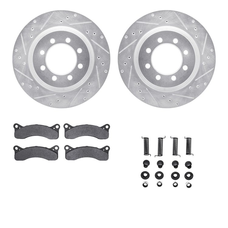 7512-54010 Drilled/Slotted Brake Rotors w/5000 Advanced Brake Pads Kit & Hardware [Silver], 1968-1971 Ford/Lincoln/Mercury/Mazda