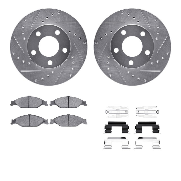 7512-54011 Drilled/Slotted Brake Rotors w/5000 Advanced Brake Pads Kit & Hardware [Silver], 1999-2004 Ford/Lincoln/Mercury/Mazda
