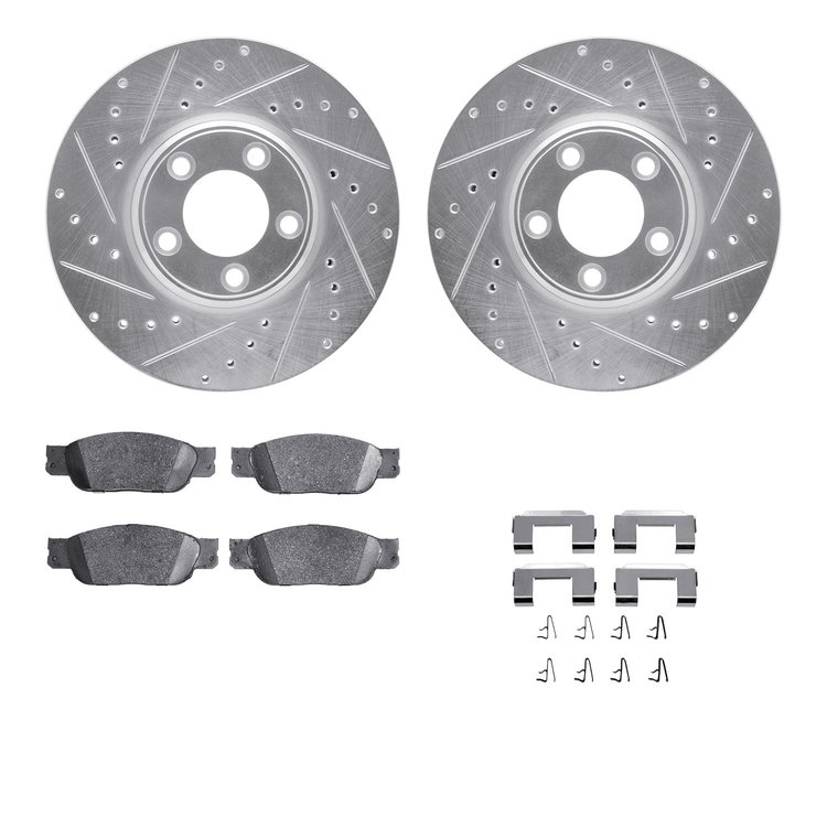 7512-54015 Drilled/Slotted Brake Rotors w/5000 Advanced Brake Pads Kit & Hardware [Silver], 2000-2006 Ford/Lincoln/Mercury/Mazda