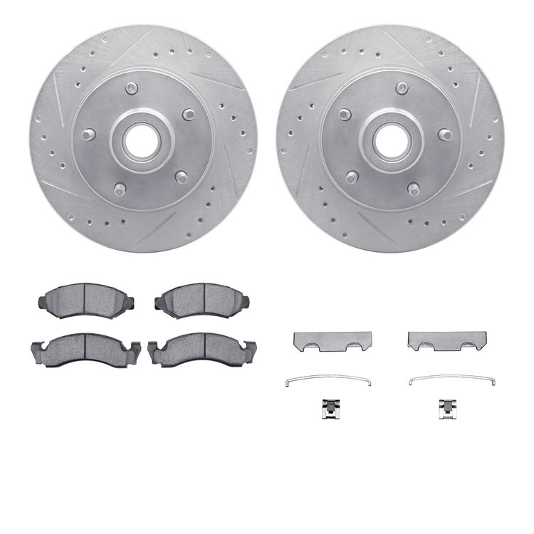 7512-54023 Drilled/Slotted Brake Rotors w/5000 Advanced Brake Pads Kit & Hardware [Silver], 1973-1973 Ford/Lincoln/Mercury/Mazda