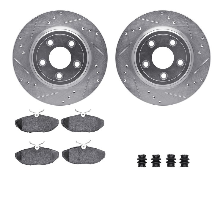 7512-54027 Drilled/Slotted Brake Rotors w/5000 Advanced Brake Pads Kit & Hardware [Silver], 2002-2005 Ford/Lincoln/Mercury/Mazda