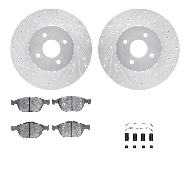 7512-54029 Drilled/Slotted Brake Rotors w/5000 Advanced Brake Pads Kit & Hardware [Silver], 2002-2004 Ford/Lincoln/Mercury/Mazda