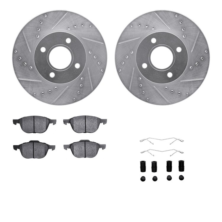 7512-54034 Drilled/Slotted Brake Rotors w/5000 Advanced Brake Pads Kit & Hardware [Silver], 2005-2012 Ford/Lincoln/Mercury/Mazda