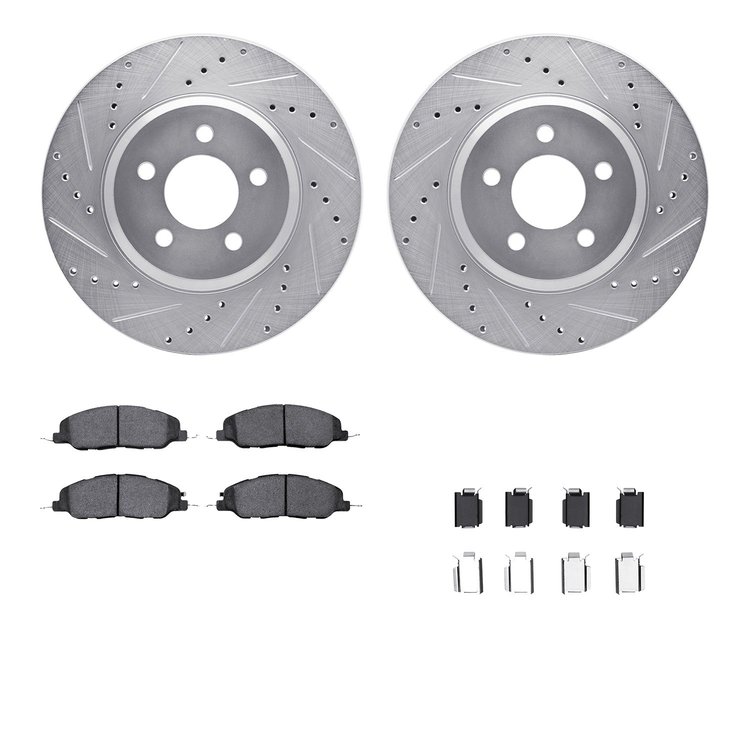 7512-54037 Drilled/Slotted Brake Rotors w/5000 Advanced Brake Pads Kit & Hardware [Silver], 2005-2014 Ford/Lincoln/Mercury/Mazda