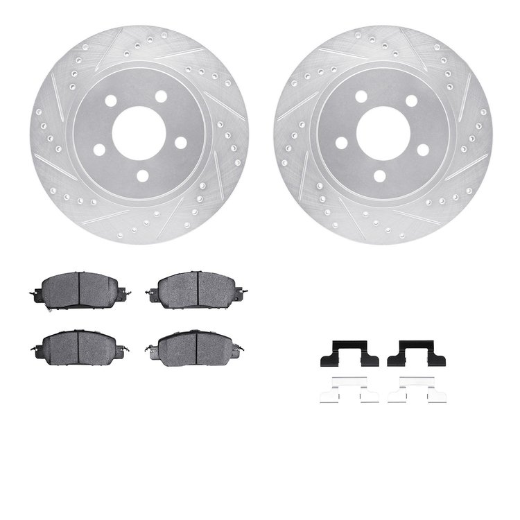 7512-54039 Drilled/Slotted Brake Rotors w/5000 Advanced Brake Pads Kit & Hardware [Silver], 2005-2014 Ford/Lincoln/Mercury/Mazda