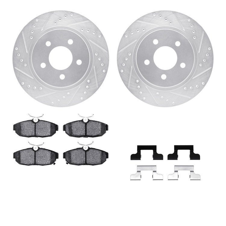 7512-54041 Drilled/Slotted Brake Rotors w/5000 Advanced Brake Pads Kit & Hardware [Silver], 2012-2014 Ford/Lincoln/Mercury/Mazda