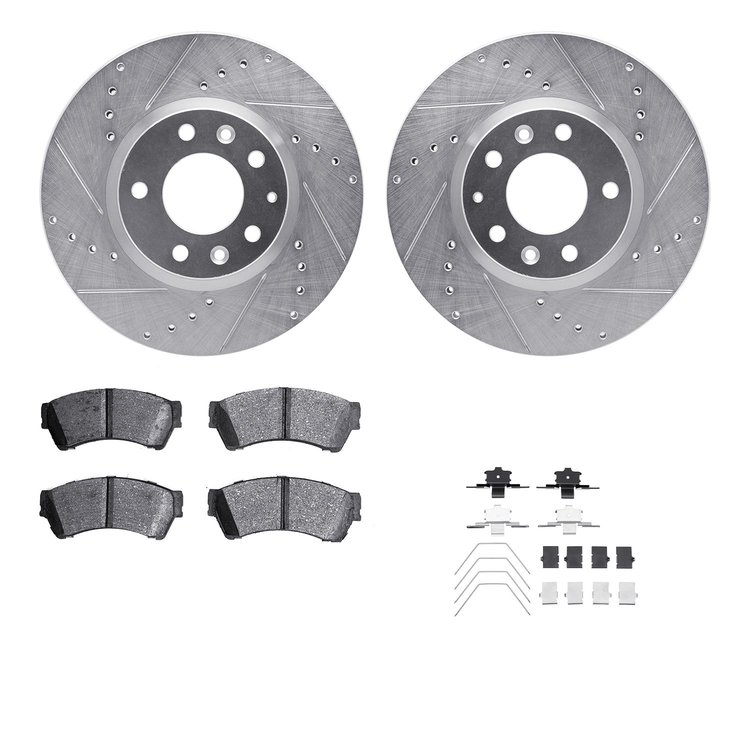 7512-54042 Drilled/Slotted Brake Rotors w/5000 Advanced Brake Pads Kit & Hardware [Silver], 2006-2012 Ford/Lincoln/Mercury/Mazda