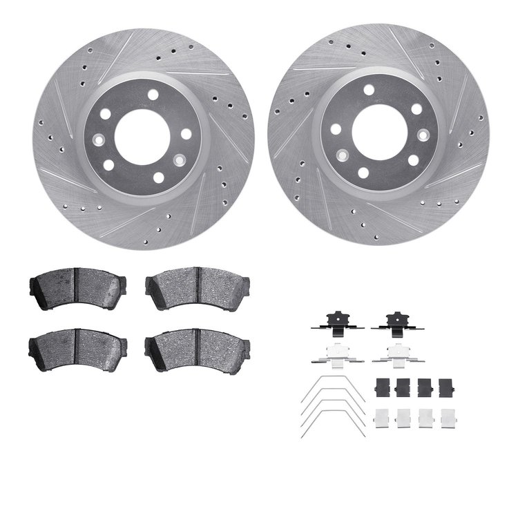7512-54043 Drilled/Slotted Brake Rotors w/5000 Advanced Brake Pads Kit & Hardware [Silver], 2006-2013 Ford/Lincoln/Mercury/Mazda