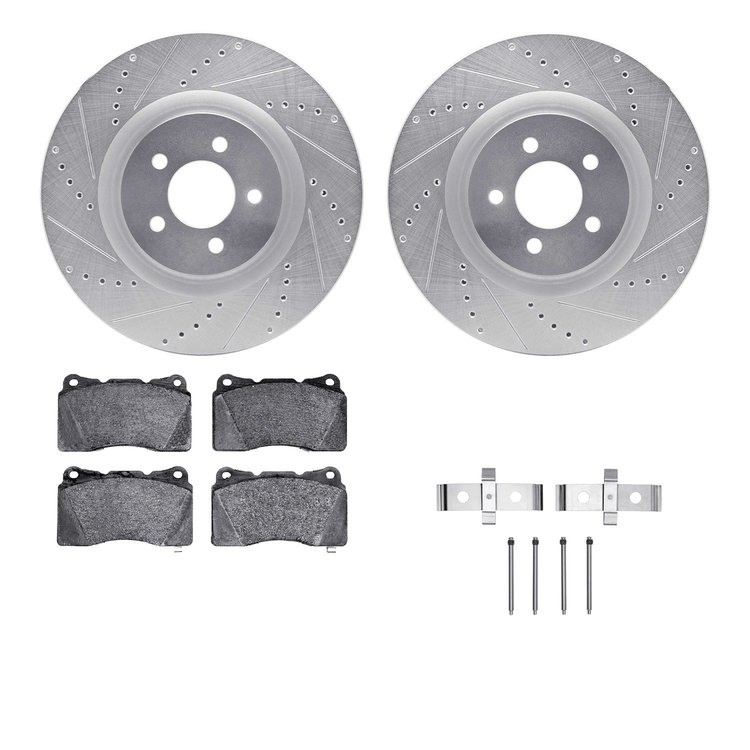 7512-54045 Drilled/Slotted Brake Rotors w/5000 Advanced Brake Pads Kit & Hardware [Silver], 2007-2011 Ford/Lincoln/Mercury/Mazda