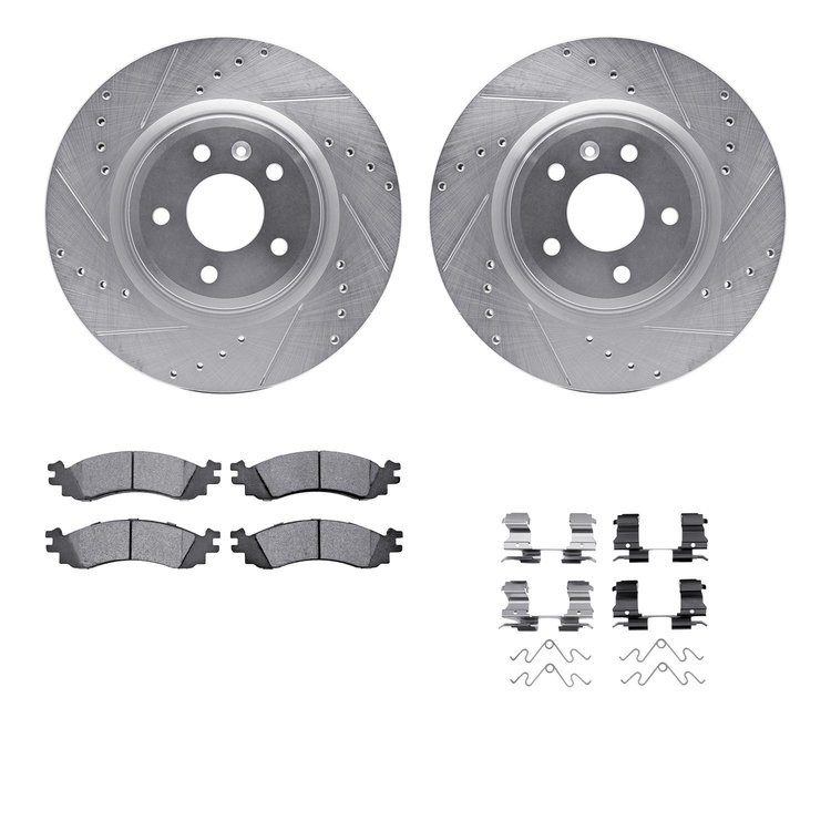7512-54049 Drilled/Slotted Brake Rotors w/5000 Advanced Brake Pads Kit & Hardware [Silver], 2010-2010 Ford/Lincoln/Mercury/Mazda