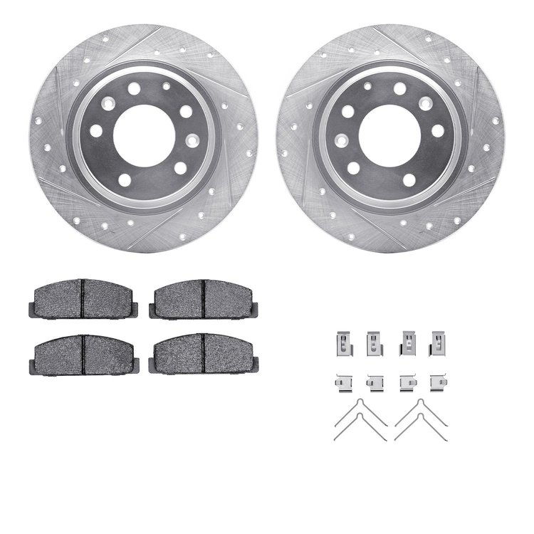 7512-54063 Drilled/Slotted Brake Rotors w/5000 Advanced Brake Pads Kit & Hardware [Silver], 2003-2005 Ford/Lincoln/Mercury/Mazda