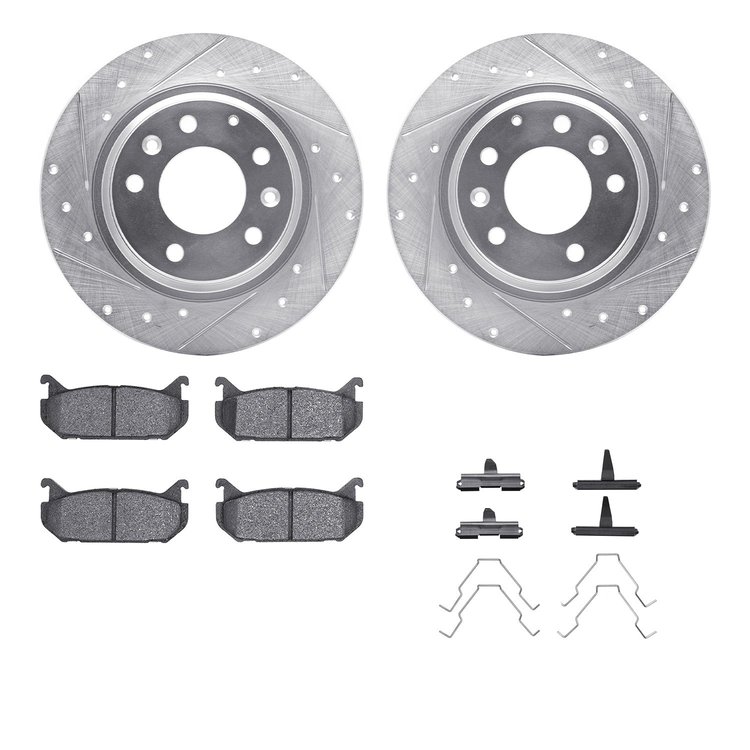 7512-54064 Drilled/Slotted Brake Rotors w/5000 Advanced Brake Pads Kit & Hardware [Silver], 1998-2002 Ford/Lincoln/Mercury/Mazda