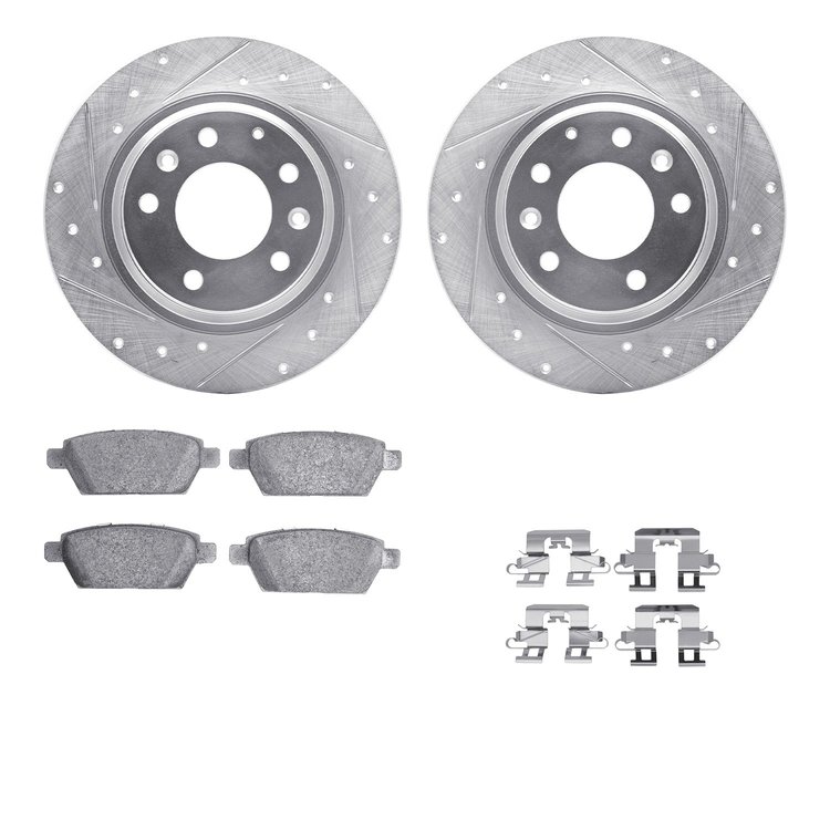 7512-54065 Drilled/Slotted Brake Rotors w/5000 Advanced Brake Pads Kit & Hardware [Silver], 2006-2013 Ford/Lincoln/Mercury/Mazda