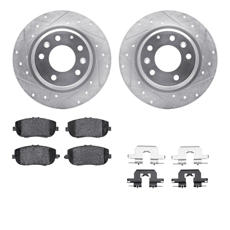 7512-54066 Drilled/Slotted Brake Rotors w/5000 Advanced Brake Pads Kit & Hardware [Silver], 2006-2015 Ford/Lincoln/Mercury/Mazda