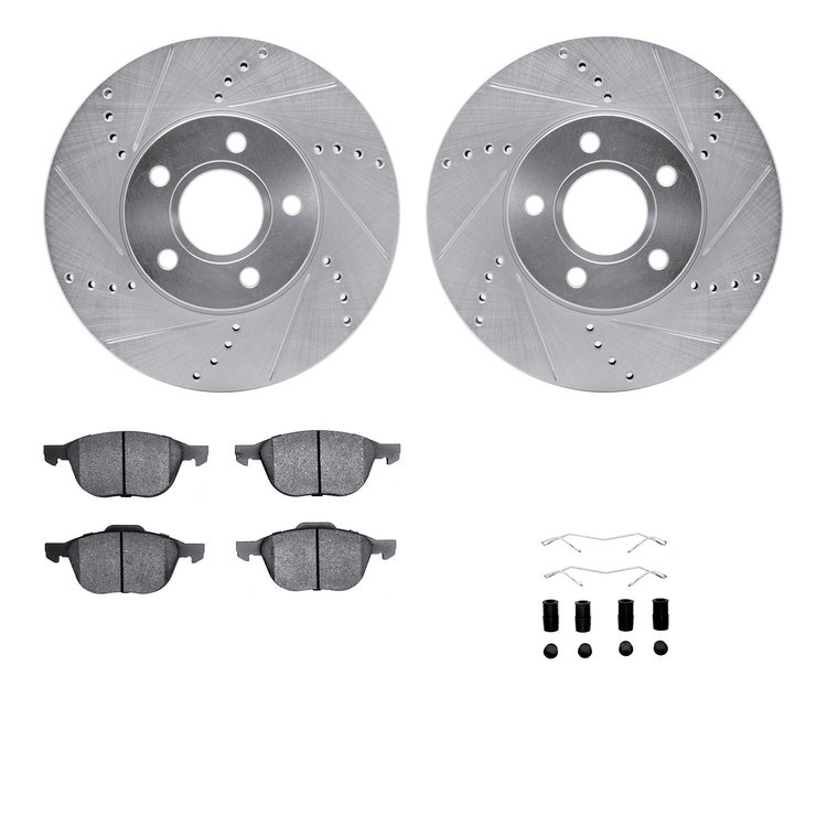 7512-54072 Drilled/Slotted Brake Rotors w/5000 Advanced Brake Pads Kit & Hardware [Silver], 2012-2018 Ford/Lincoln/Mercury/Mazda