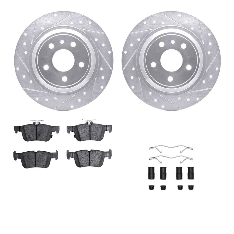 7512-54074 Drilled/Slotted Brake Rotors w/5000 Advanced Brake Pads Kit & Hardware [Silver], 2013-2020 Ford/Lincoln/Mercury/Mazda