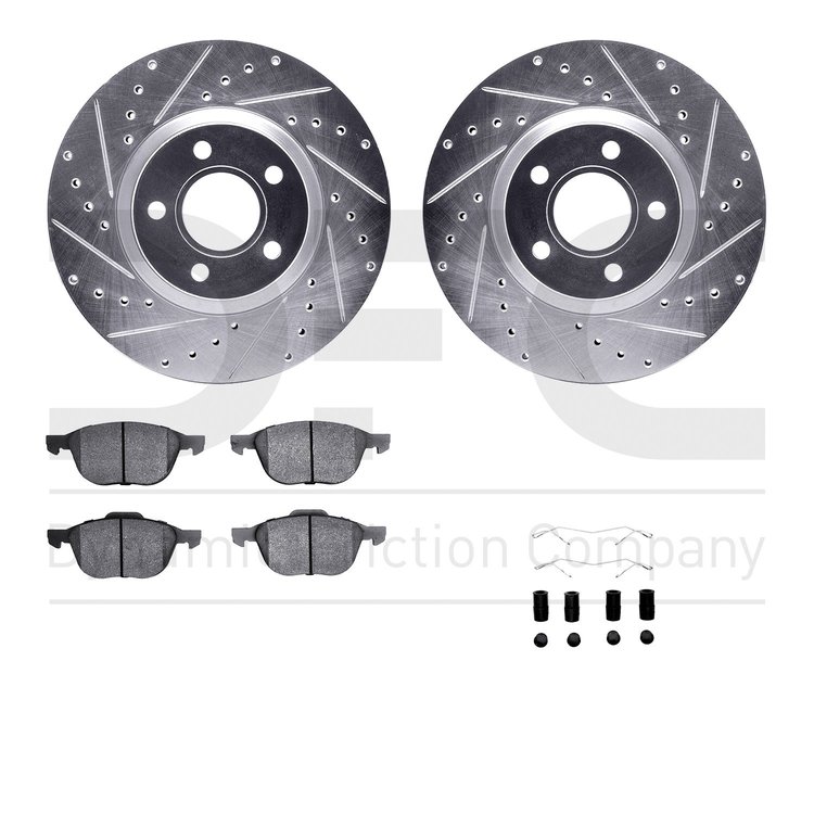 7512-54075 Drilled/Slotted Brake Rotors w/5000 Advanced Brake Pads Kit & Hardware [Silver], 2013-2019 Ford/Lincoln/Mercury/Mazda